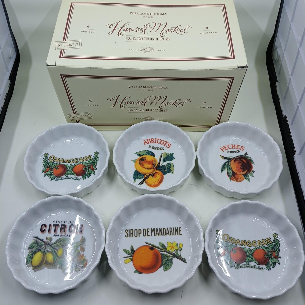 Williams-Sonoma Harvest Market Ramekins Set Of 6 White Fruit 4‎ In Italy Ceramic